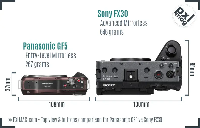 Panasonic GF5 vs Sony FX30 top view buttons comparison