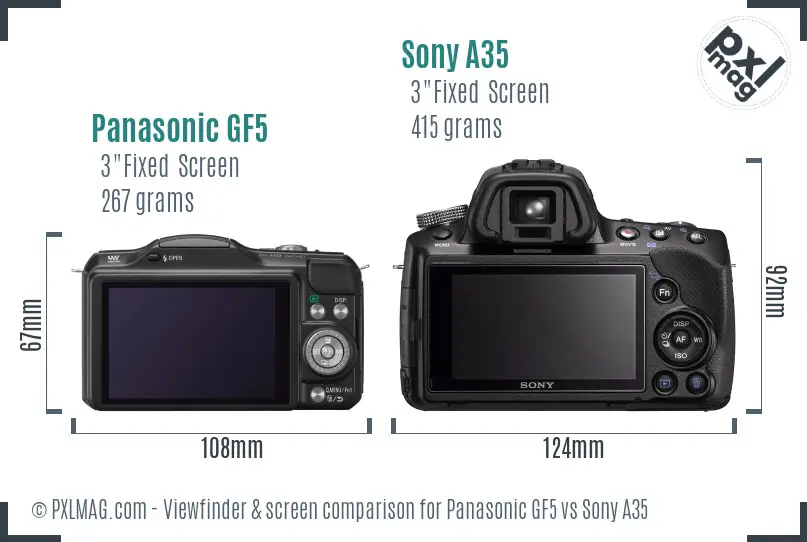 Panasonic GF5 vs Sony A35 Screen and Viewfinder comparison