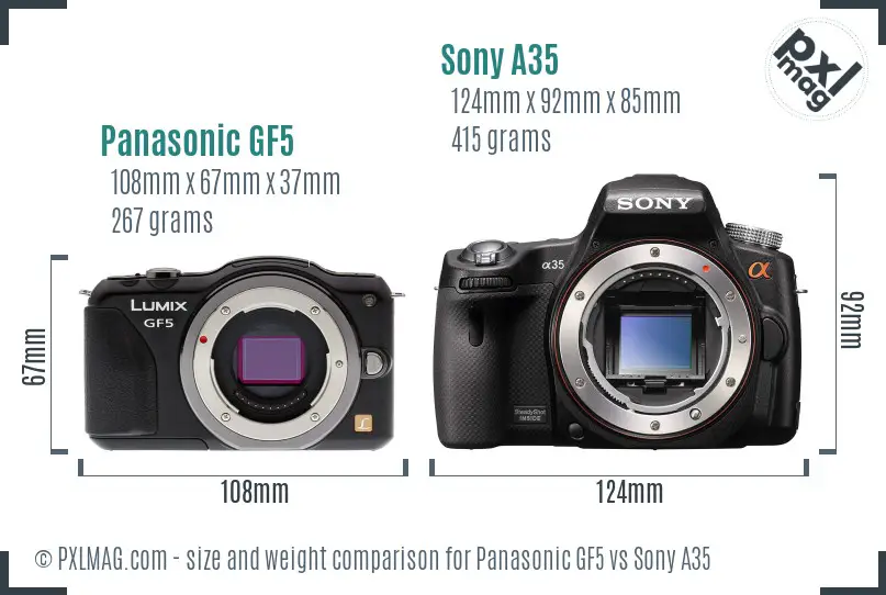 Panasonic GF5 vs Sony A35 size comparison
