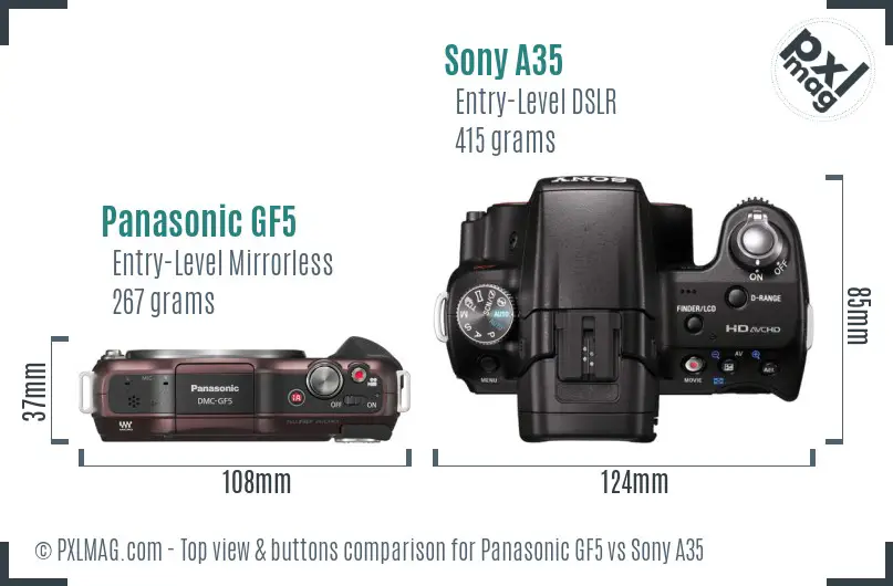Panasonic GF5 vs Sony A35 top view buttons comparison