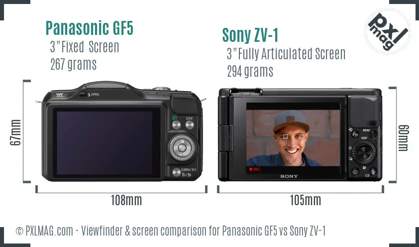 Panasonic GF5 vs Sony ZV-1 Screen and Viewfinder comparison Panasonic GF5 vs Sony ZV-1 Screen and Viewfinder comparison