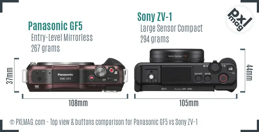 Panasonic GF5 vs Sony ZV-1 top view buttons comparison Panasonic GF5 vs Sony ZV-1 top view buttons comparison