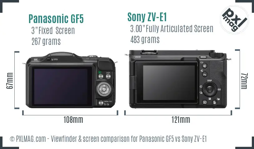 Panasonic GF5 vs Sony ZV-E1 Screen and Viewfinder comparison