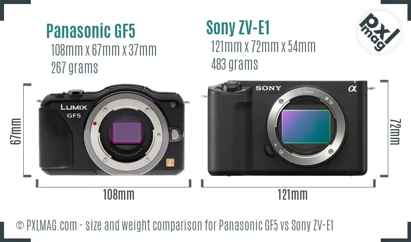 Panasonic GF5 vs Sony ZV-E1 size comparison