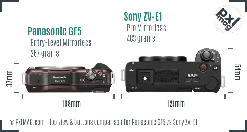 Panasonic GF5 vs Sony ZV-E1 top view buttons comparison