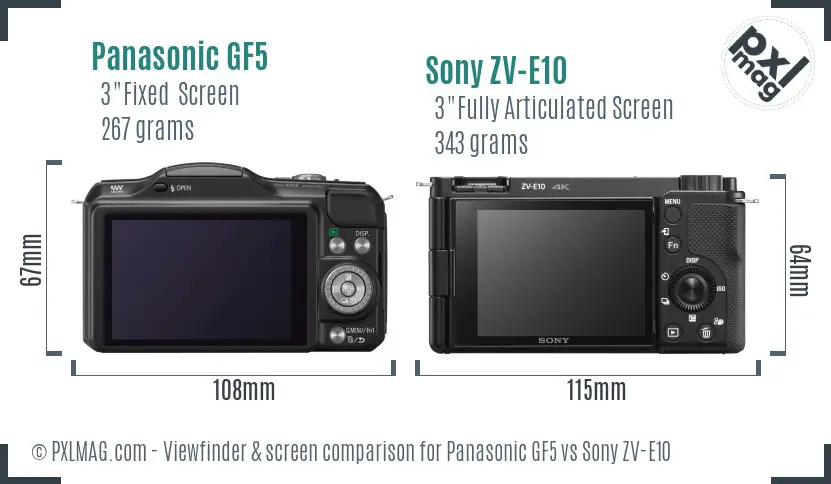 Panasonic GF5 vs Sony ZV-E10 Screen and Viewfinder comparison