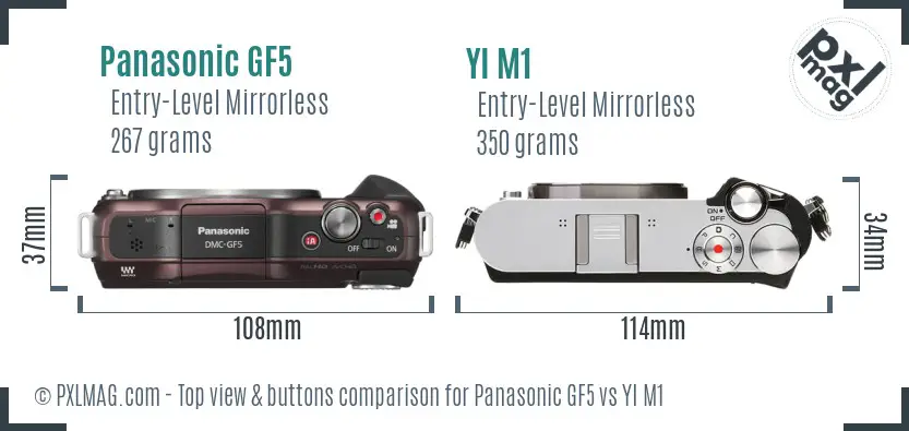 Panasonic GF5 vs YI M1 top view buttons comparison Panasonic GF5 vs YI M1 top view buttons comparison