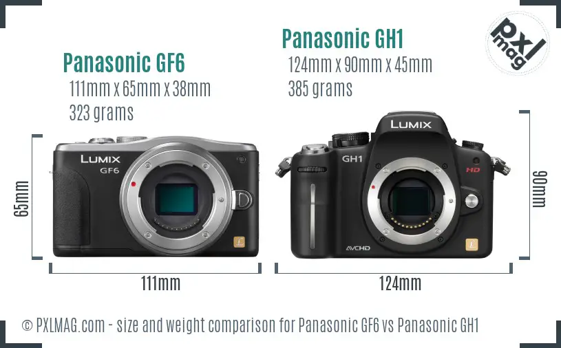 Panasonic GF6 vs Panasonic GH1 size comparison