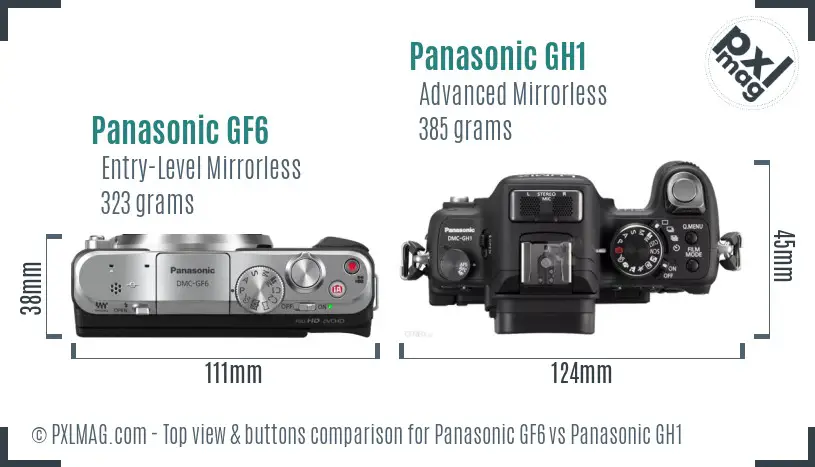 Panasonic GF6 vs Panasonic GH1 top view buttons comparison