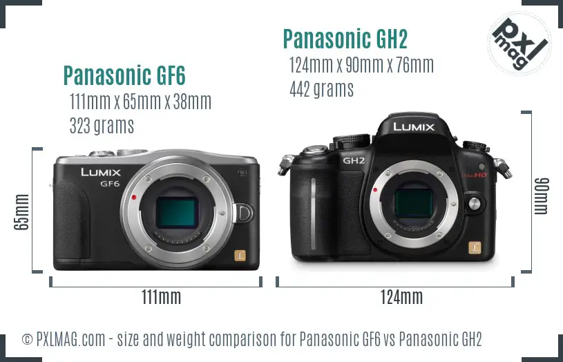 Panasonic GF6 vs Panasonic GH2 size comparison