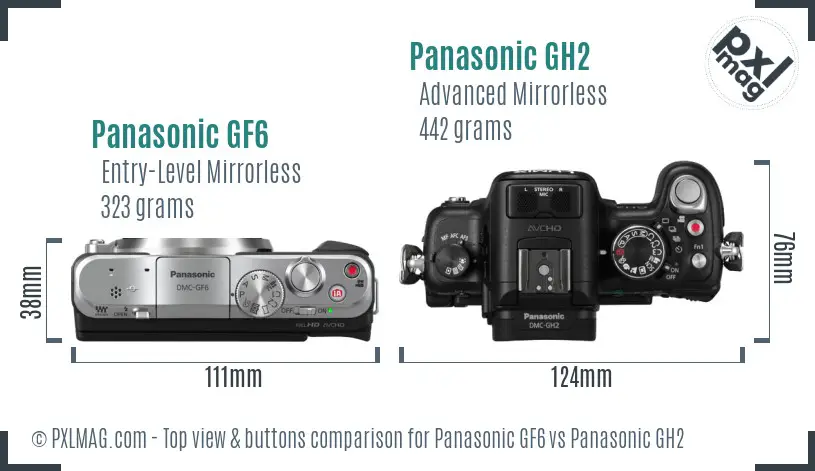 Panasonic GF6 vs Panasonic GH2 top view buttons comparison