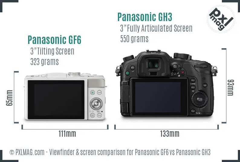 Panasonic GF6 vs Panasonic GH3 Screen and Viewfinder comparison