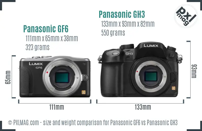 Panasonic GF6 vs Panasonic GH3 size comparison