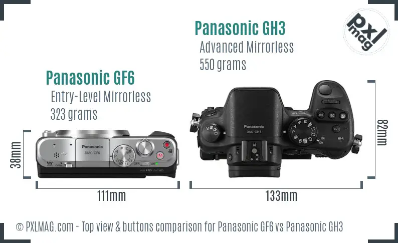 Panasonic GF6 vs Panasonic GH3 top view buttons comparison