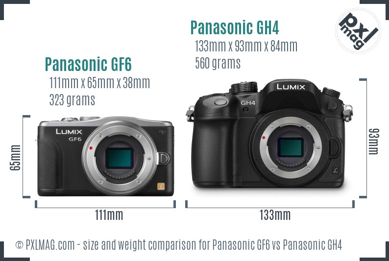 Panasonic GF6 vs Panasonic GH4 size comparison