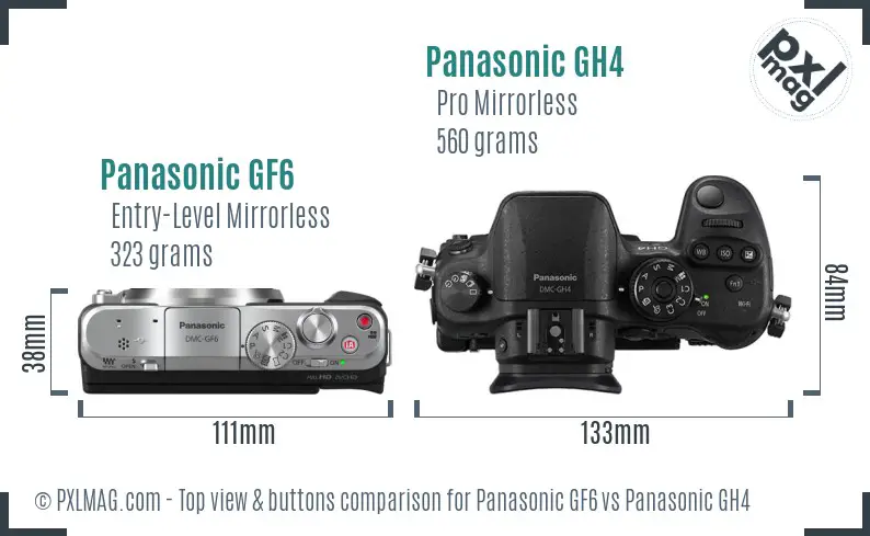 Panasonic GF6 vs Panasonic GH4 top view buttons comparison