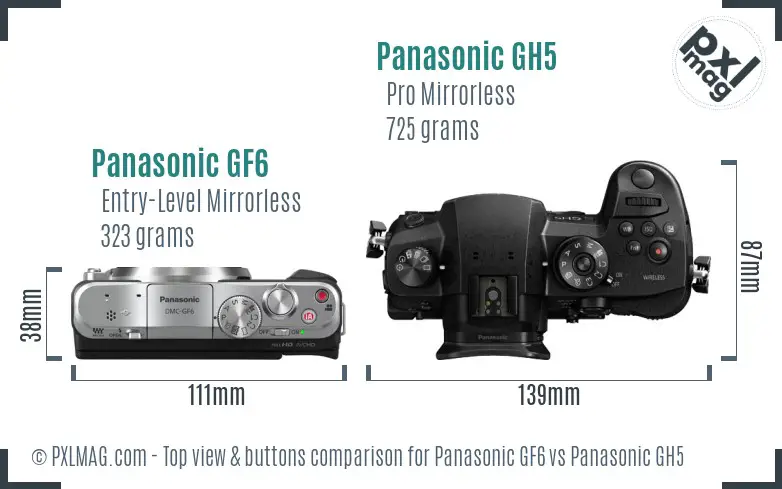 Panasonic GF6 vs Panasonic GH5 top view buttons comparison