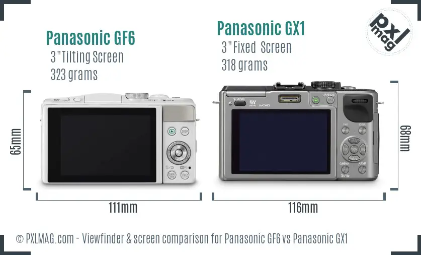 Panasonic GF6 vs Panasonic GX1 Screen and Viewfinder comparison