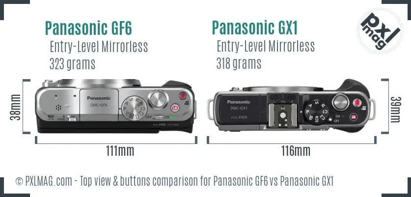 Panasonic GF6 vs Panasonic GX1 top view buttons comparison