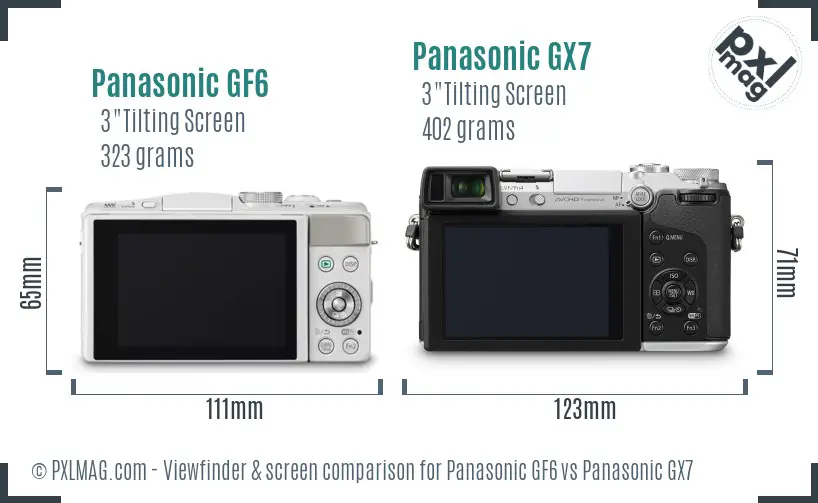 Panasonic GF6 vs Panasonic GX7 Screen and Viewfinder comparison