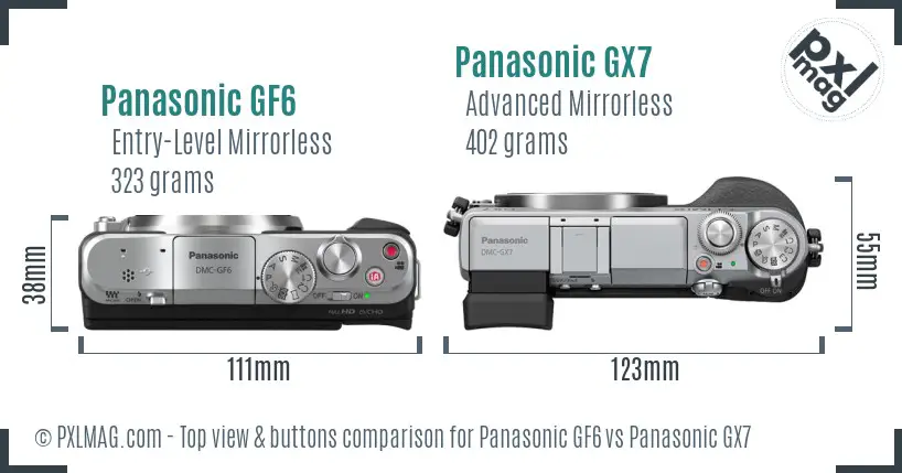 Panasonic GF6 vs Panasonic GX7 top view buttons comparison