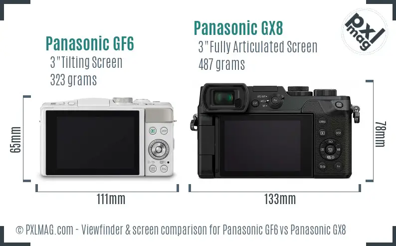 Panasonic GF6 vs Panasonic GX8 Screen and Viewfinder comparison