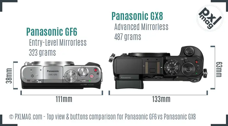 Panasonic GF6 vs Panasonic GX8 top view buttons comparison