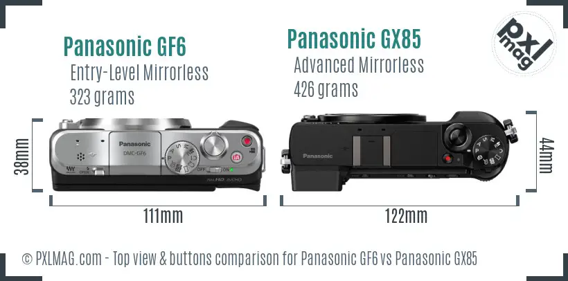 Panasonic GF6 vs Panasonic GX85 top view buttons comparison