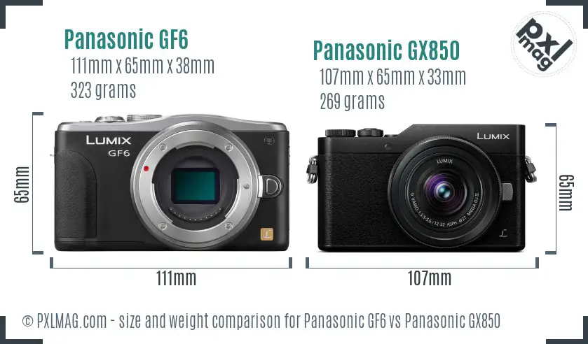 Panasonic GF6 vs Panasonic GX850 size comparison