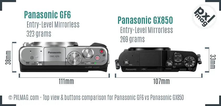 Panasonic GF6 vs Panasonic GX850 top view buttons comparison