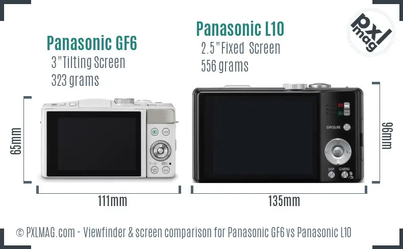 Panasonic GF6 vs Panasonic L10 Screen and Viewfinder comparison