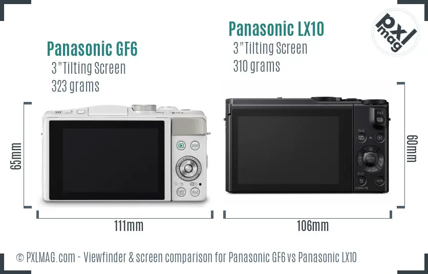 Panasonic GF6 vs Panasonic LX10 Screen and Viewfinder comparison