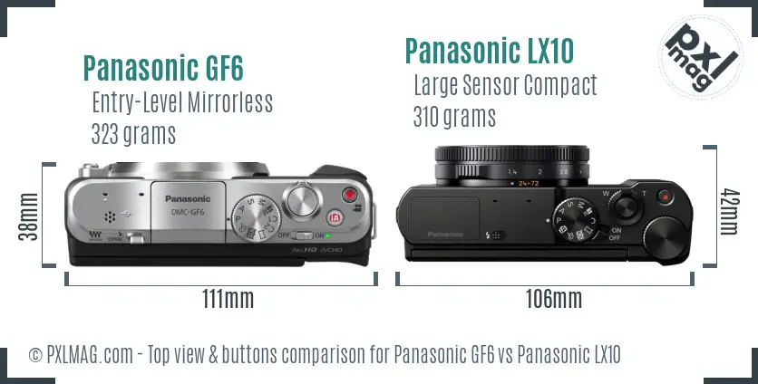 Panasonic GF6 vs Panasonic LX10 top view buttons comparison