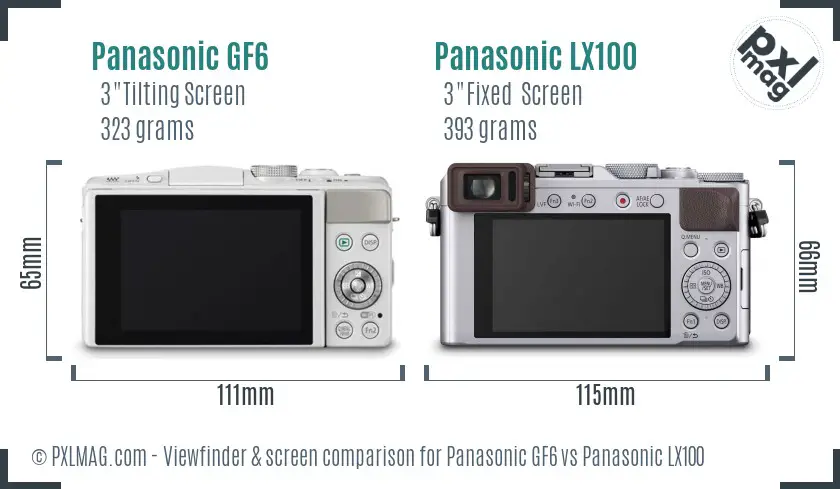 Panasonic GF6 vs Panasonic LX100 Screen and Viewfinder comparison