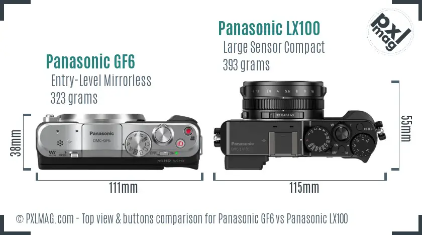 Panasonic GF6 vs Panasonic LX100 top view buttons comparison