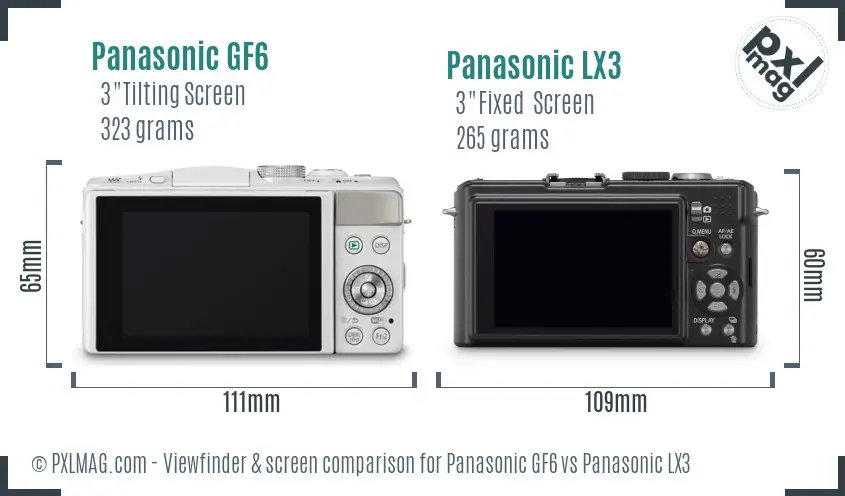 Panasonic GF6 vs Panasonic LX3 Screen and Viewfinder comparison