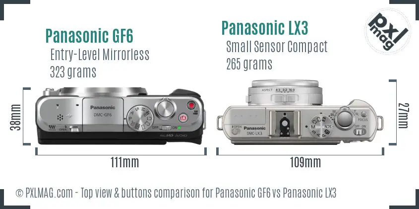 Panasonic GF6 vs Panasonic LX3 top view buttons comparison