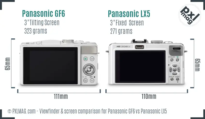 Panasonic GF6 vs Panasonic LX5 Screen and Viewfinder comparison