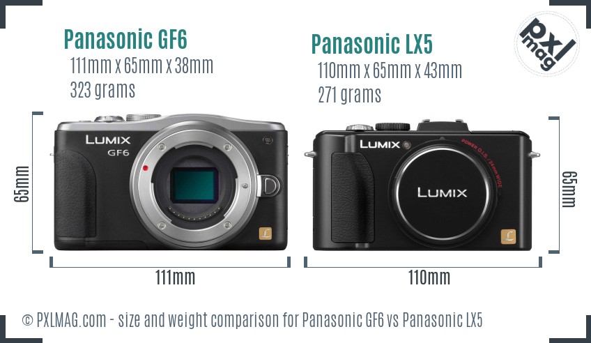 Panasonic GF6 vs Panasonic LX5 size comparison