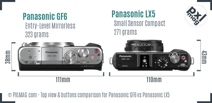 Panasonic GF6 vs Panasonic LX5 top view buttons comparison