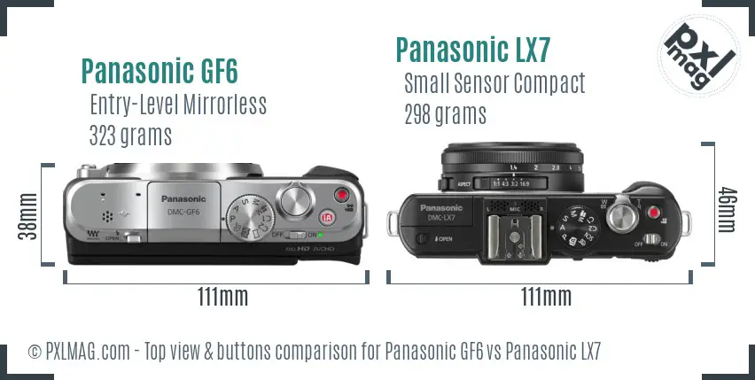 Panasonic GF6 vs Panasonic LX7 top view buttons comparison