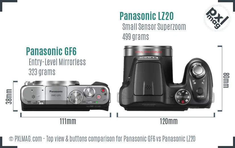 Panasonic GF6 vs Panasonic LZ20 top view buttons comparison