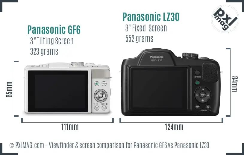 Panasonic GF6 vs Panasonic LZ30 Screen and Viewfinder comparison