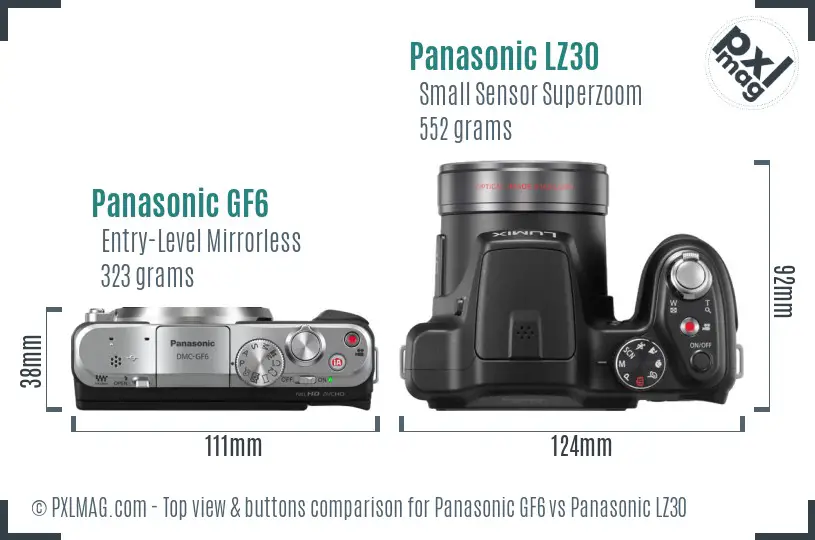 Panasonic GF6 vs Panasonic LZ30 top view buttons comparison