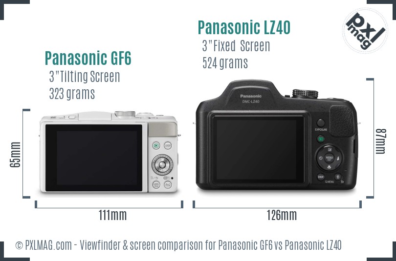 Panasonic GF6 vs Panasonic LZ40 Screen and Viewfinder comparison
