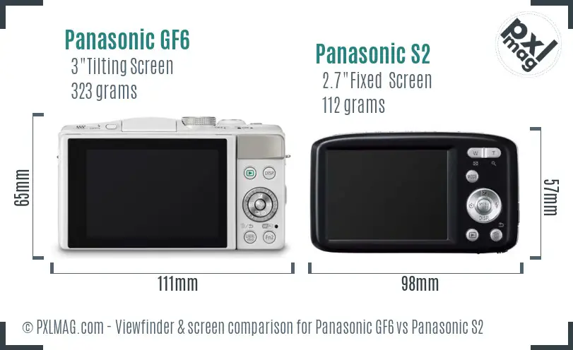 Panasonic GF6 vs Panasonic S2 Screen and Viewfinder comparison