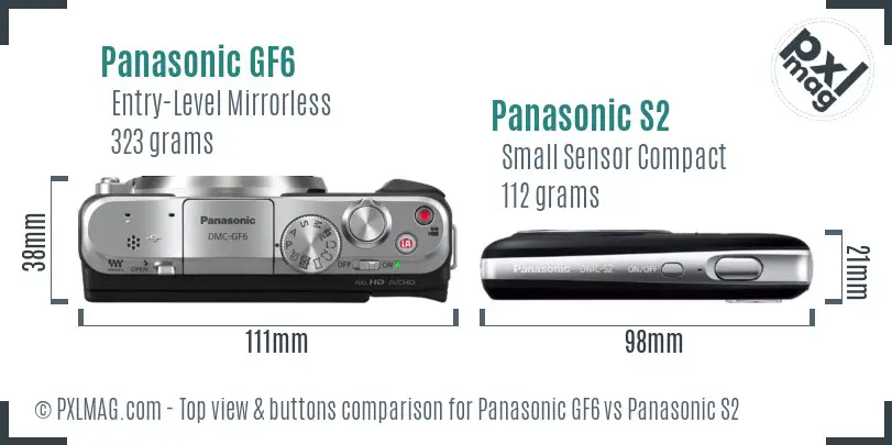 Panasonic GF6 vs Panasonic S2 top view buttons comparison