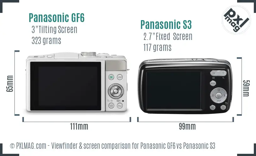 Panasonic GF6 vs Panasonic S3 Screen and Viewfinder comparison