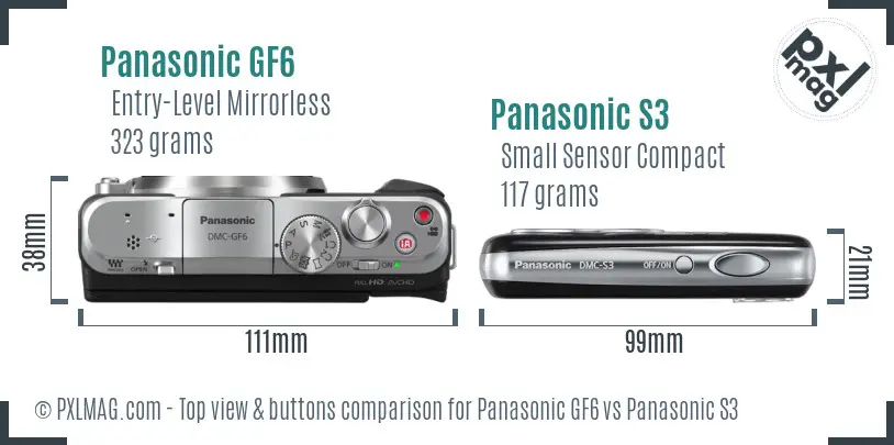 Panasonic GF6 vs Panasonic S3 top view buttons comparison