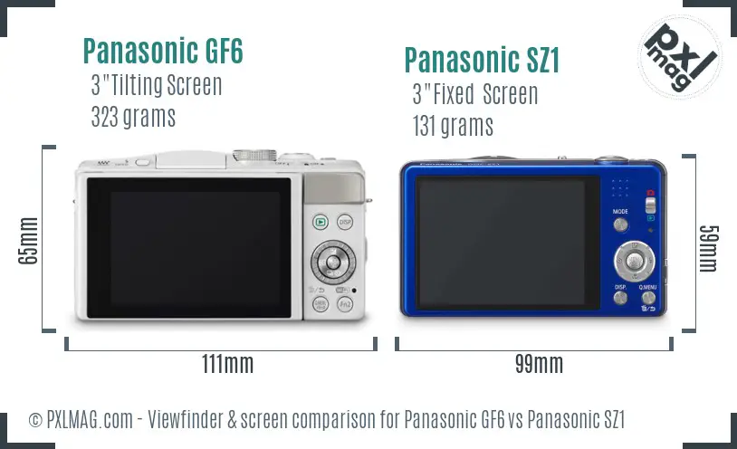Panasonic GF6 vs Panasonic SZ1 Screen and Viewfinder comparison